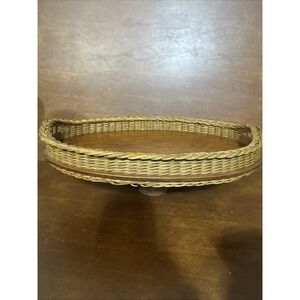 Vtg  Victorian Primitive Woven Oval Wicker Vanity or Serving Tray 12"X16"